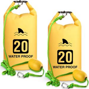 2 Set 20L Sand Anchor Heavy Duty Buoy Kit 2 in 1 Kayak Anchor Floating Waterproof Dry Bag with High Visibility Float Rope for Lake Beach Boat Hiking Camping Water Sports Surfing Kayaking(Yellow)