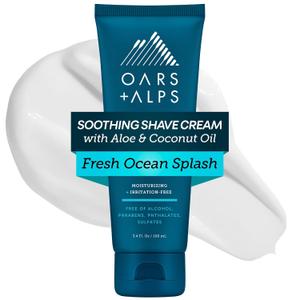 Oars + Alps Soothing Men's Shaving Cream, Dermatologist Tested and Infused with Aloe and Coconut Oil, Fresh Ocean Splash Scent, TSA Friendly, 3.4 Oz, 1 Pack