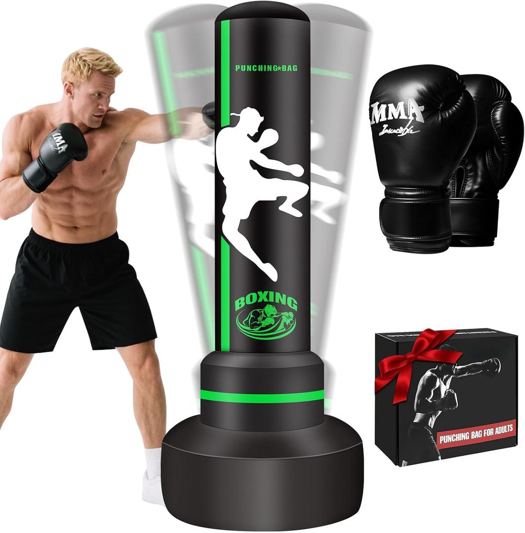 Freestanding Punching Bag with Gloves, 70'' Heavy Boxing Bag with Stand for Adult Teens, Standing Women Men Inflatable Kickboxing Bags for Beginners Training MMA Muay Thai Fitness