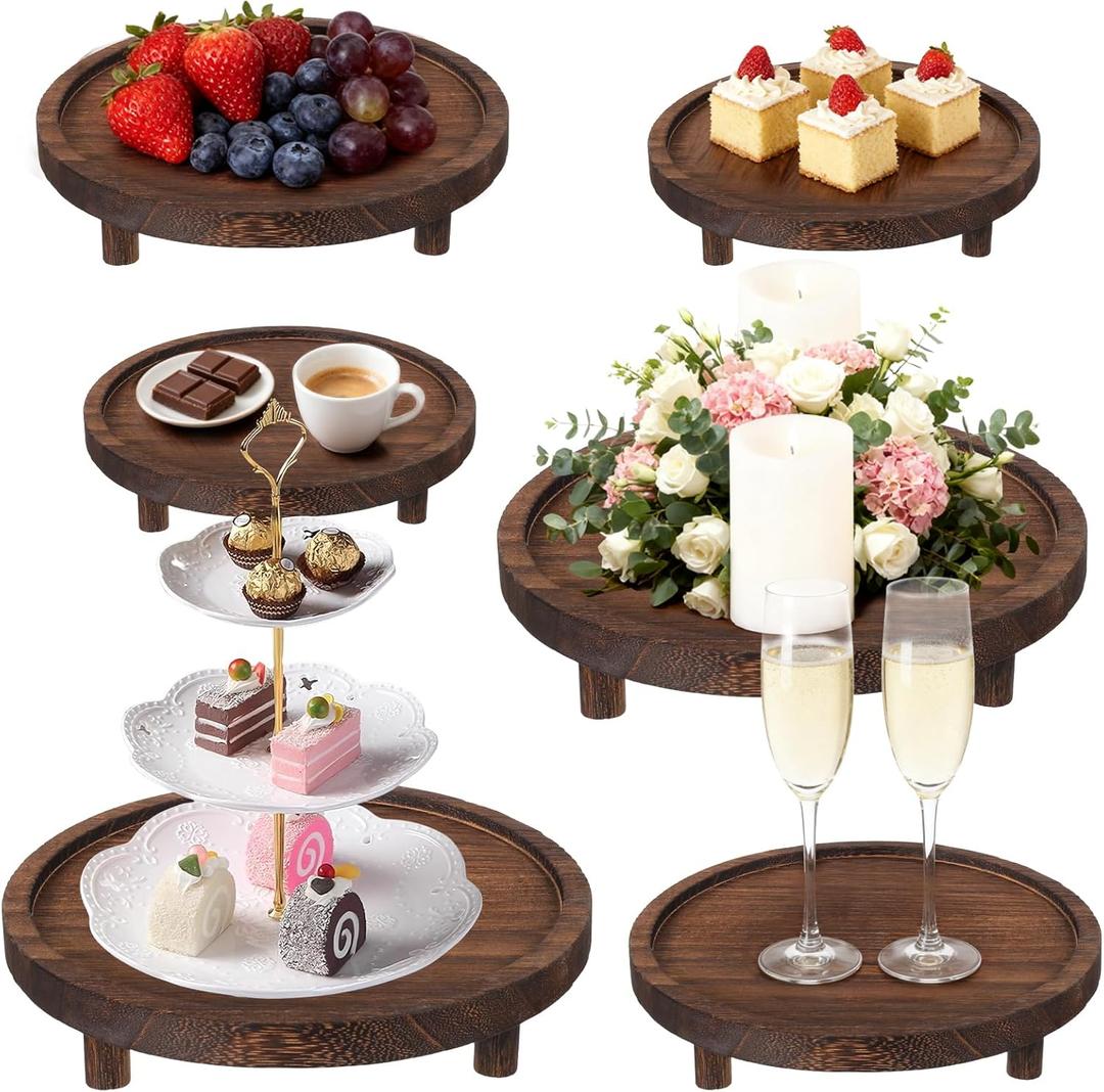6 Pcs Wooden Risers Display Stands Rustic Wood Cake Cupcake Stands for Party Round Food Risers Buffet Wooden Holder Rustic Riser for Buffet Display Home Wedding Party Decor