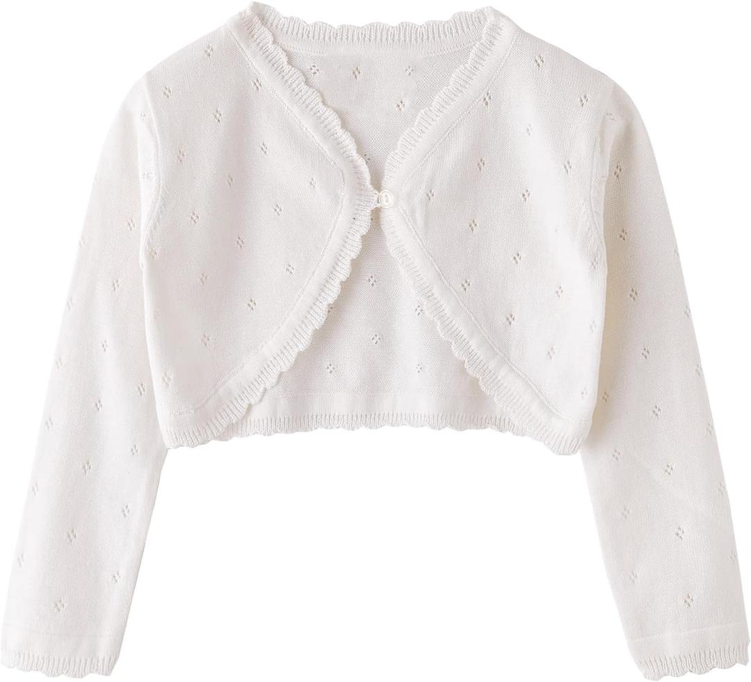 Girls Cardigan Sweater Toddler Bolero Shrug Baby Kids Long Sleeve Dress Up Button Closure Cropped Jacket Tops (11-12 Years, 2-white)