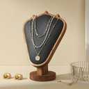 Wooden Necklace Display Stand with Black Leather Mat, 8.4 x 5.8 x 3.3 inches, Walnut