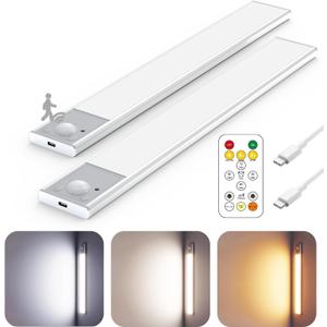 12" Ultra-Thin Under Cabinet Lighting Wireless, Aluminum Alloy Under Counter Lights for Kitchen, 3-Color-Temps Magnetic Closet Lights, Rechargeable Motion Sensor Light Indoor (2 Pack, Silver)