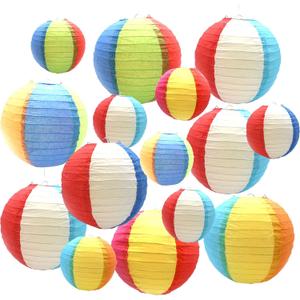 15 Pcs Beach Ball Style Paper Lanterns,Round Paper Lantern to Decorate Pool Party, Summer Party, Birthday Party,Baby Shower Party or School Classroom