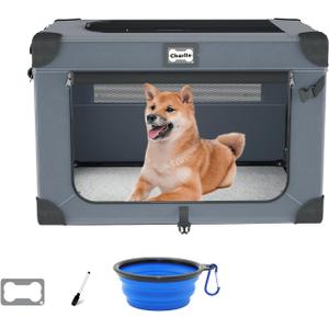 30 Inch Soft Dog Crates, Collapsible Dog Travel Crate for Medium Dogs Indoor & Outdoor, 3-Door Foldable Pet Kennel with Mesh Windows, Soft Blanket and Foldable Bowl