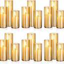 Shihanee 36 Pcs Pillar Candles and Glass Cylinder Vases Tall Cylinder Holders for Pillar Candles Wedding Centerpieces, Total 18 Sets(2.6'' X 4.7'', 5.9'', 7.9'',Amble,Ivory)