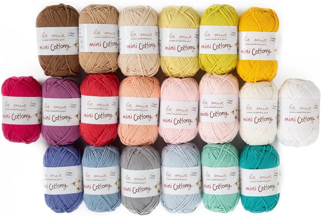 La mia Mini Cottony 20 Skein 100% Cotton Mini Yarn, Total 17.6 Oz Each 0.88 Oz (25g) / 65 Yrds (60m), Light, Dk (V1)