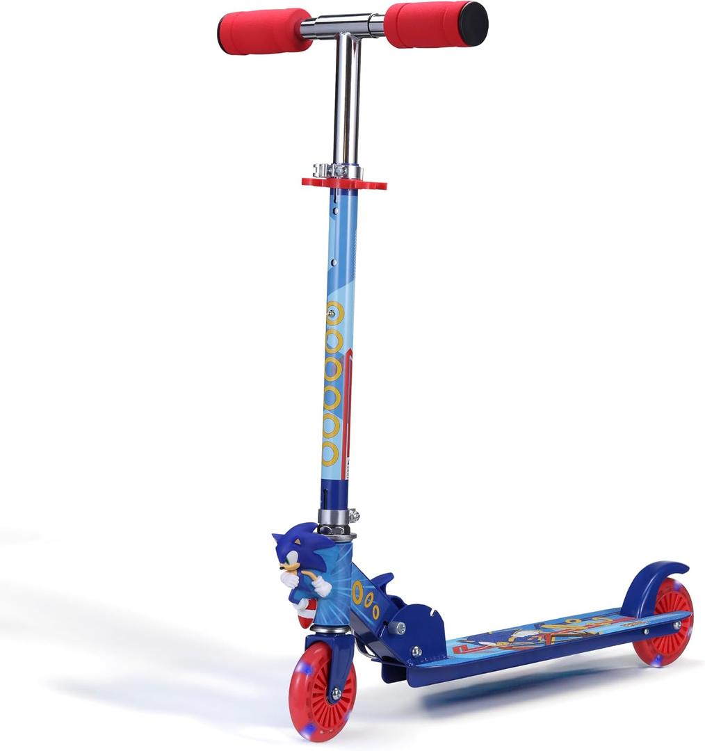 Sonic the Hedgehog 2 Wheel Kick Scooter with Light Up Wheels Foldable, Non-Slip Deck, Comfortable & Smooth Ride
