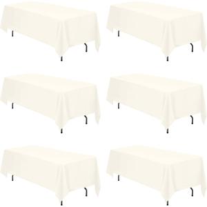 BRILLMAX 6 Pack Ivory Tablecloths 70 x 120 Inch for 6ft or 8ft Rectangle Tables - Rectangular Bulk Linen Polyester Fabric Washable Cloth Cover for Wedding Reception Banquet Birthday Party (70x120 In, 6 Pack)