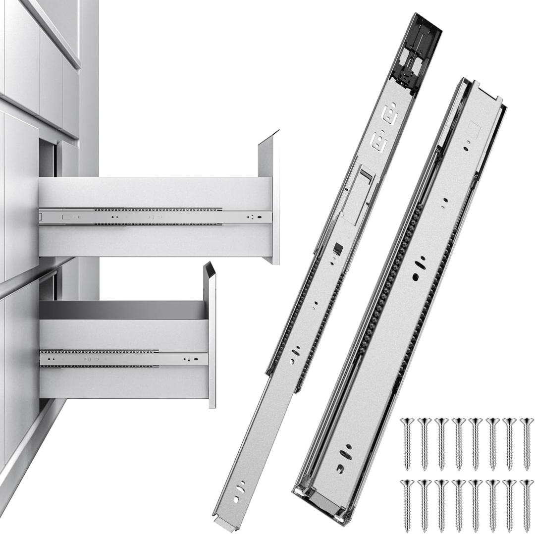 1 Pair 22" Heavy Duty Soft-Cushion Drawer Slides, Full Extension Ball Bearing Metal Slides, 200 lbs Load Capacity, Made of Durable Cold Rolled Steel Construction, Rust Proof and Durable(Silver)