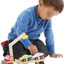 Melissa & Doug Magnetic Car Loader Wooden Toy Set with 4 Cars and 1 Semi-Trailer Truck Crane Wooden Toy, Vehicle Toys for Kids Ages 3+