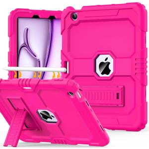 OKP Case for iPad Air 11-inch M2/ M3 (2024/2025) (Air 6th), for iPad Air 5th/ 4th Generation (2022/2020) 10.9'', Heavy Duty Rugged Air 6 5 4 th Gen iPad Cover with Pencil Holder/Kickstand, Hot Pink