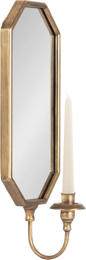 Kate and Laurel Wardelle Vintage Mirrored Wall Sconce; 7 x 5 x 18; Gold; Antique Scalloped Candlestick Holder with Mirror for Bathroom or Bedroom Wall Decor
