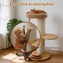 28.5in Wooden Cat Tree for Large Cats, Modern Cat Tower | Solid Wood Cat Condo, with Thick Scratching Post, with Handwoven Basket, with Sisal Rope and Feather Toy, for Indoor Cats