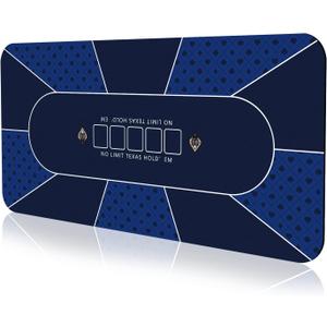 70 x 35 Inch Poker Mat, 8 Players Texas Hold'em Poker Rubber Mat Poker Topper for Tables, Folding Portable Poker Table Top Layout w/Carrying Bag for Poker Games, Blackjack, Casino (70 x 35 Inch-Blue)