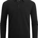 Alex Vando Mens Golf Shirt Moisture Wicking Quick-Dry Solid Long Sleeve Polo Shirts for Men (Black 09), XL