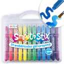 Ooly Smooth Stix Gel Crayons for Kids and Adults with Paint Brush - Set of 24 Watercolor Rainbow Crayons for Glass and Paper with Case, Twist-Up Gel Crayon Set
