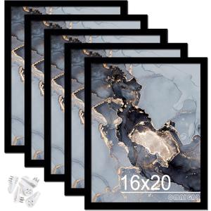 OMAIGAR 16x20 Picture Frame Set of 5, Black Photo Frames for 16 by 20 Poster Photo Canvas Certificate, High Transparent Acrylic Frame on Wall Desktop Horizontal Vertical 16 x 20, Black  OMAIGAR 16x20 Picture Frame Set of 5, Black Photo Frames for 16 by 20 Poster Photo Canvas Certificate, High Transparent Acrylic Frame on Wall Desktop Horizontal Vertical 16 x 20, Black