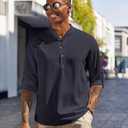 COOFANDY Men's Casual Henley Shirts Long Sleeve Band Collar Lightweight Beach Shirts Summer T-Shirts (M)