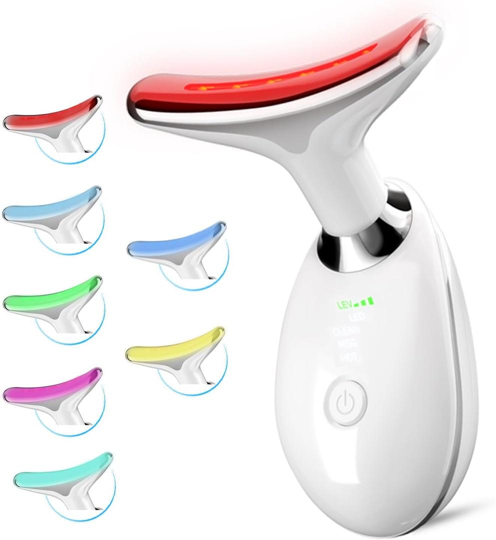 Facial and Neck Massager, Face culpting Tool with 7 Colour Modes and Vibration, Facial Beauty Device for Skin Care (White)