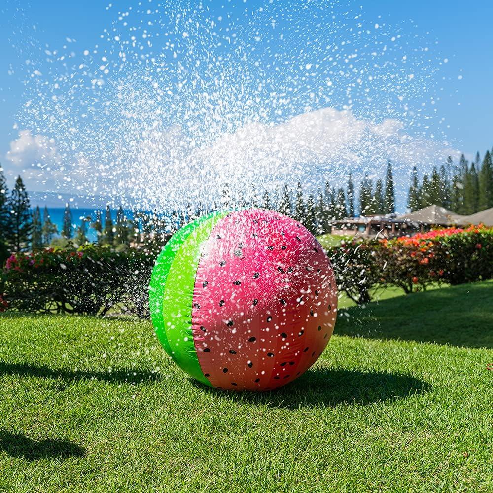 PoolCandy Giant Watermelon Inflatable Sprinkler Ball, Large Backyard Water Sprayer Beach Ball Lawn Toy, Connects to Garden Hose for Kids Adults Summer Outdoor Fun