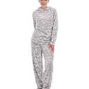 Istylish Womens Pajamas Fleece Set Jogger Sets Pajamas For Women Sets Soft 2 Piece With Hoodie(Lapel Grey leopard XXL)