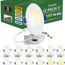 zouzai 12 Pack 6 Inch 5CCT UltraThin LED Recessed Ceiling Light with Junction Box, 2700K/3000K/3500K/4000K/5000K Selectable, 12W Eqv 110W,Dimmable, led can Lights ETL and Energy Star Certified