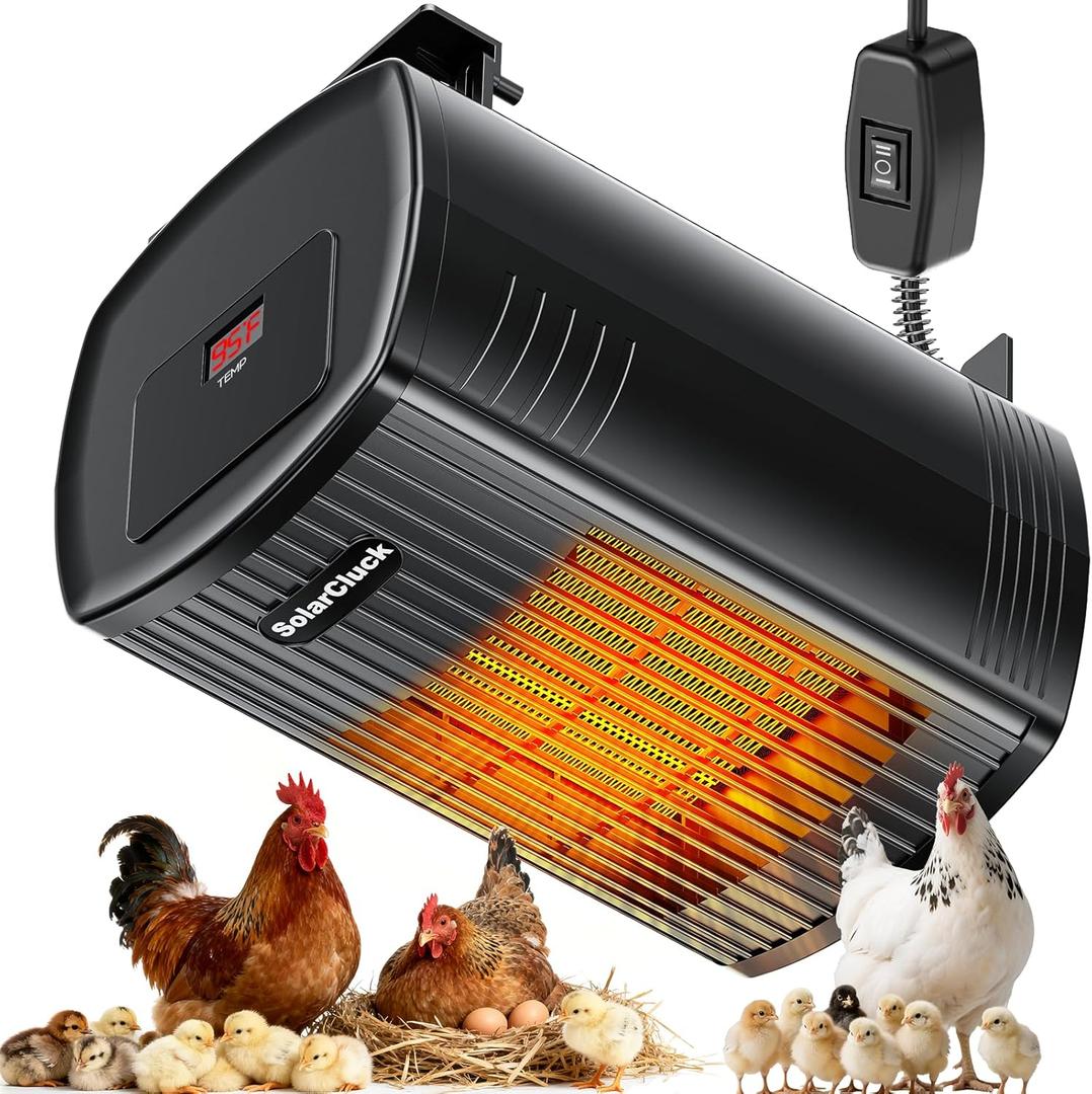 Chicken Coop Heater for Winter With Thermostat, 600W/300W Winter Chicken Heater for Inside Coop, Dog House, Adjustable Temperature 70-115, Adjustable Temp, 6.5Ft Anti-Chew Cord, Memory Function (Black)