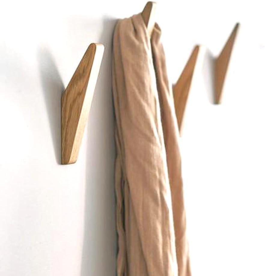 Wall Hooks, 4 Pack Coat Hooks Minimalist Design Heavy Duty Robe Hook Wall Mounted Rustic Wooden Hooks Clothes Hanger Hat Rack Hooks for Hanging Bathroom Towels. (Oak (4 Hooks))