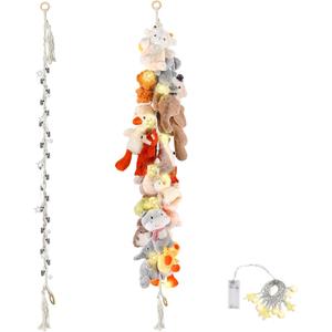 CERETIA 80" 2-Pack Cotton Hanging Storage Chain For Stuffed Animals Storage with LED Light, Stuffed Animal Organizer Chain for Wall Corner Nursery Play Room, White