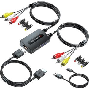 Dual Port AV to HDMI, Double RCA Composite to HDMI Converter, Two RCA in One HDMI Out Converter for N64/Wii/PS2/DVD/VHS to Display On Newer TVs with HDMI