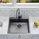 Friho 25x22 Inch Black Drop In Kitchen Sink, Stainless Steel Square RV Laundry Utility Sink, 25 Inch Topmount Deep Small Single Bowl Kitchen Sink, 25"x22"x9"