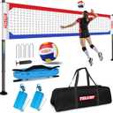 Heavy Duty Professional Volleyball Net Set Aluminum Poles, 32 ft Regulation Portable for Outdoor Backyard Beach, Anti-Sag, Adjustable Height & Length with Carry Bag, Regulation Size 32 x 3