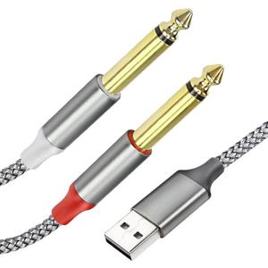 XMSJSIY USB A to 6.35mm Audio Cable - Dual 1/4 inch TS Y Splitter for Smartphone, Amplifier, Speaker - 2M