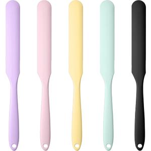5 Pcs Silicone Jar Spatula, Long Handle Sourdough Spatula for Mixing Scraping and Spreading, for Jars Baking Cake Icing Cream Butter and Batter Kitchen Spatulas Tool (Purple Pink Green Yellow Black)