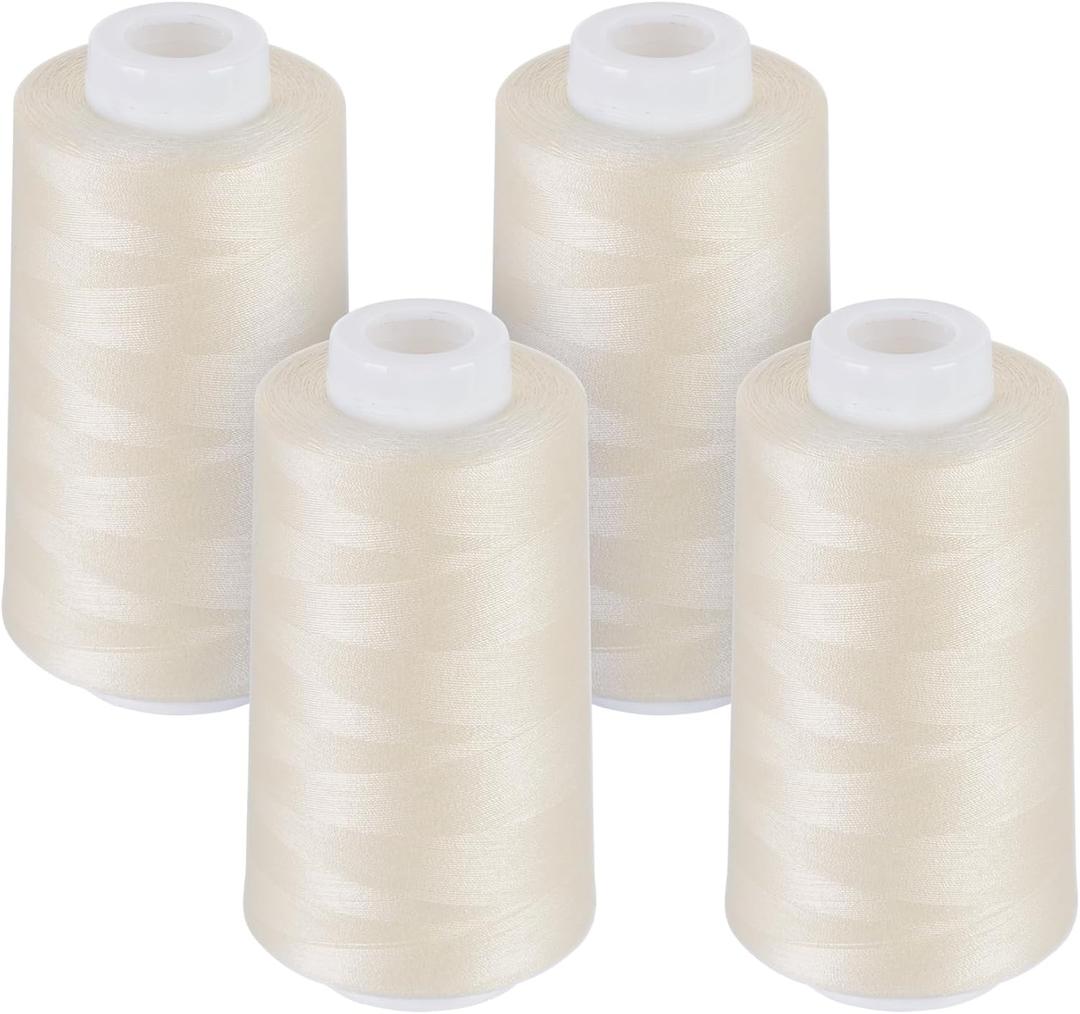 4 Pack Light Beige Thread of 3000 Yards Each, All Purpose Polyester Thread for Sewing, Overlock, Quilting, Piecing
