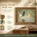 Vintage Gold Framed Heron Wall Art, Retro Impressionist Wetland Coastal Bird Oil Painting Canvas Print, Antique Blue Heron Wall Decor, Rustic Nature Cottagecore Poster Artwork for Bedroom Living Room, 24"L x 16"W