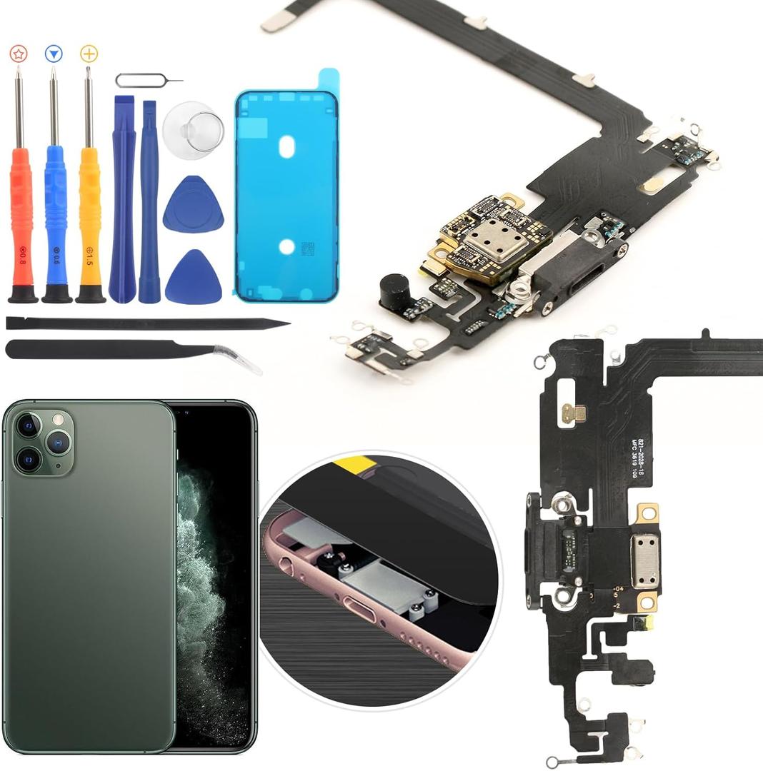 Replacement for iPhone 11 Pro Max Charging Port Dock Connector for iPhone 11 Pro Max Charging Port Replacement USB Charger Board Flex Cable Assembly Accessories with Repair Tools (Black)