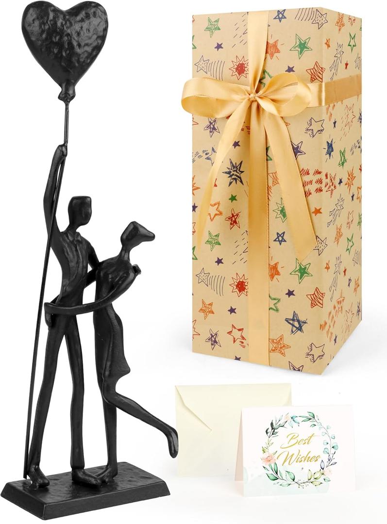 Wedding Gifts for Couples 2026, Romantic Couple Iron Sculpture 12in Handcrafted Passionate Love Metal Statue Decoration, Valentines Gifts for Her Wife Him, Anniversary for Women Men (Classic Black)