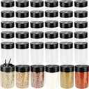 48 Pack 4 oz Plastic Spice Jars with Black Flip Caps and Labels Clear Mini Seasoning Bottles Round Empty Spice Containers for Pepper Herbs Crafts
