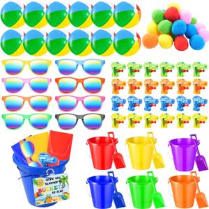 170Pcs 24 Set End of The Year Student Gifts,Beach Balls Sand Bucket and Shovels Set Neon Sunglasses Water Squirts Water Balls Summer Cards for Pool Beach Party Favors