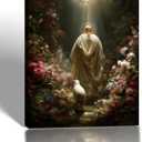 Framed Jesus and Lamb Canvas Wall Art Jesus In The Garden Religious Art Painting Christian Poster Decorative Painting Spiritual Faith Picture Gallery Style Print Home Decor 16x24 Inch Ready To Hang (Jesus' White Light)