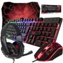 Gaming Keyboard and Mouse and Mouse pad and Gaming Headset, Wired LED RGB Backlight Bundle for PC Gamers and Xbox and PS4 Users - 4 in 1 Edition Hornet RX-250 (Black)