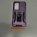 DEERLAMN Case for Samsung Galaxy S25 6.2-Inch with Slide Camera Cover+Screen Protector (1 Pack), Rotated Ring Kickstand Military Grade Shockproof Protective Cover-Deep Purple