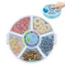 Snack Rotator Container Reusable Snack Box with 5 Compartment Dispenser and Lid, Color Matching Opening Lid, BPA and PVC Free, for Home, School, Travel (1 Pack- Blue)