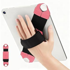 FINTIE Universal Tablet Hand Strap Holder for 9-10 Inch Tablets eReaders, 360 Degrees Swivel PU Leather Secure Portable Handle Grip for iPad, Galaxy Tab and More 9.7" 10" 10.1" 10.2" Tablet (Magenta)