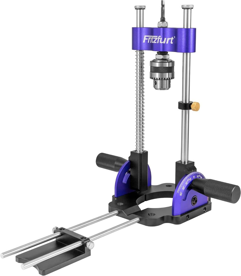 Heavy-Duty Portable Drill Guide, 060 Adjustable Drill Press Adapter, Self-Centering Drilling Jig for Straight & Angled Holes, 1/4" Hex Shank, Fits 3/64"25/64" (110mm) Bits