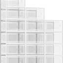SEE SPRING Large 15 Pack Shoe Storage Box, Clear Plastic Stackable Shoe Organizer for Closet, Space Saving Foldable Shoe Rack Sneaker Container Bin Holder