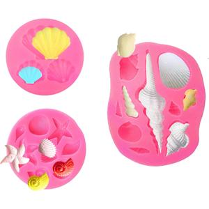 3PCS Marine Theme Cake Fondant Silicone Mold, Seashell Conch Starfish Silicone Baking Mold for Candy,Chocolate,DIY Crafts,Fondant,Polymer Clay,Crafting Projects & Cake Decoration (Pink)