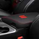 for Dodge Challenger 2015-2023 Car Armrest Cover Waterproof Center Console Pad Covers Scratch Resistance Box Cover Leather Protector Pad Decoration Accessories(Black + Red Stitches)